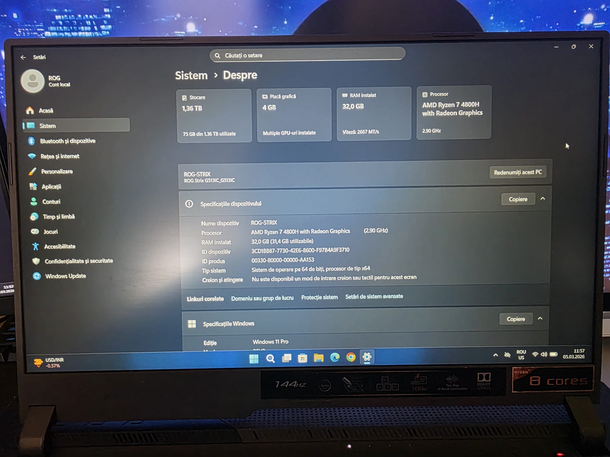 Laptop Asus ROG Strix G513 – Ryzen 7 / 32 GB DDR4 / RTX 3050 / 1.5 TB